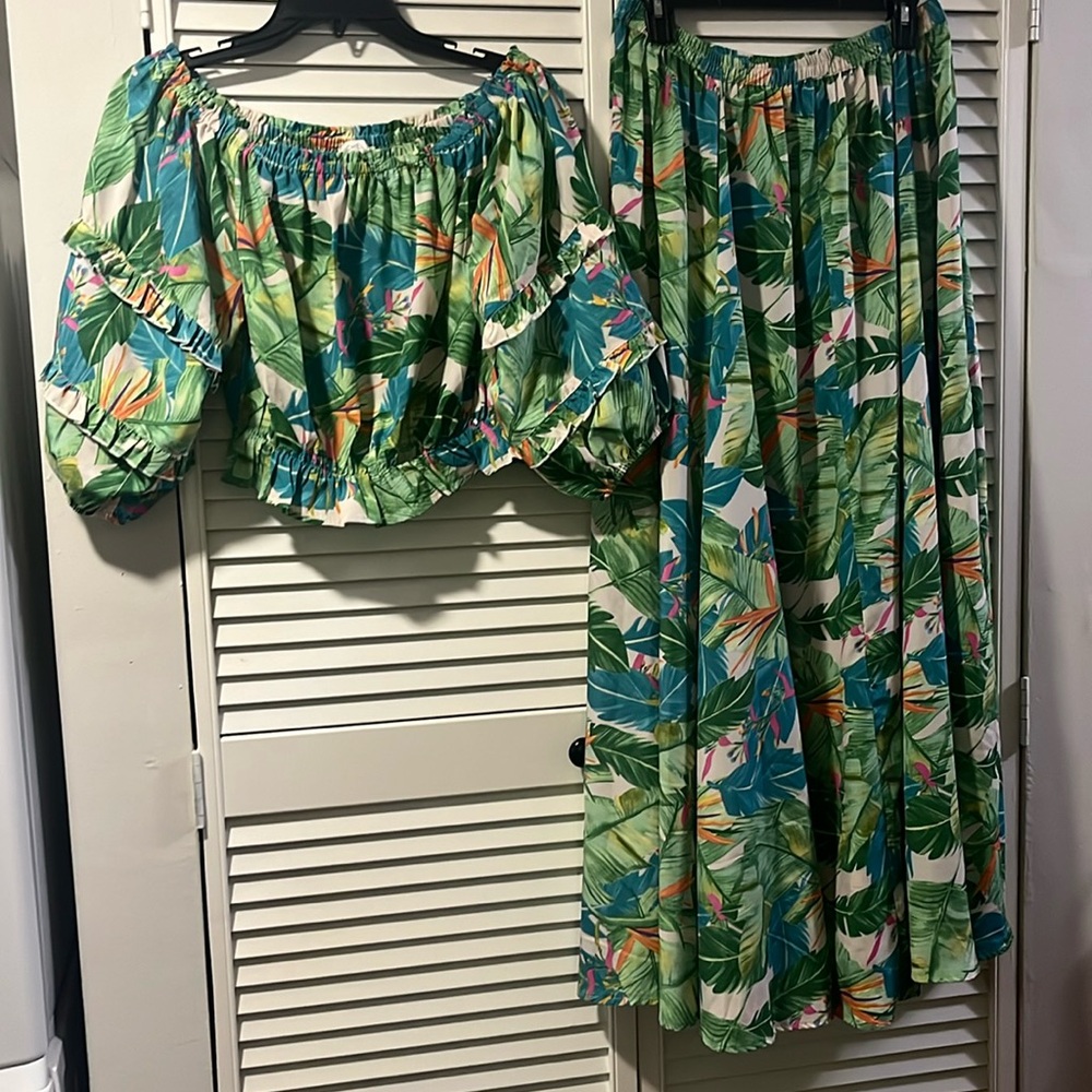 Rachel Zoe Tropical Two-Piece Off Shoulder Top & Maxi Skirt